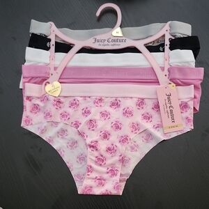 Juicy Couture Womens Rose Print and Solid Panty Set - Pink, White, Black, Gray